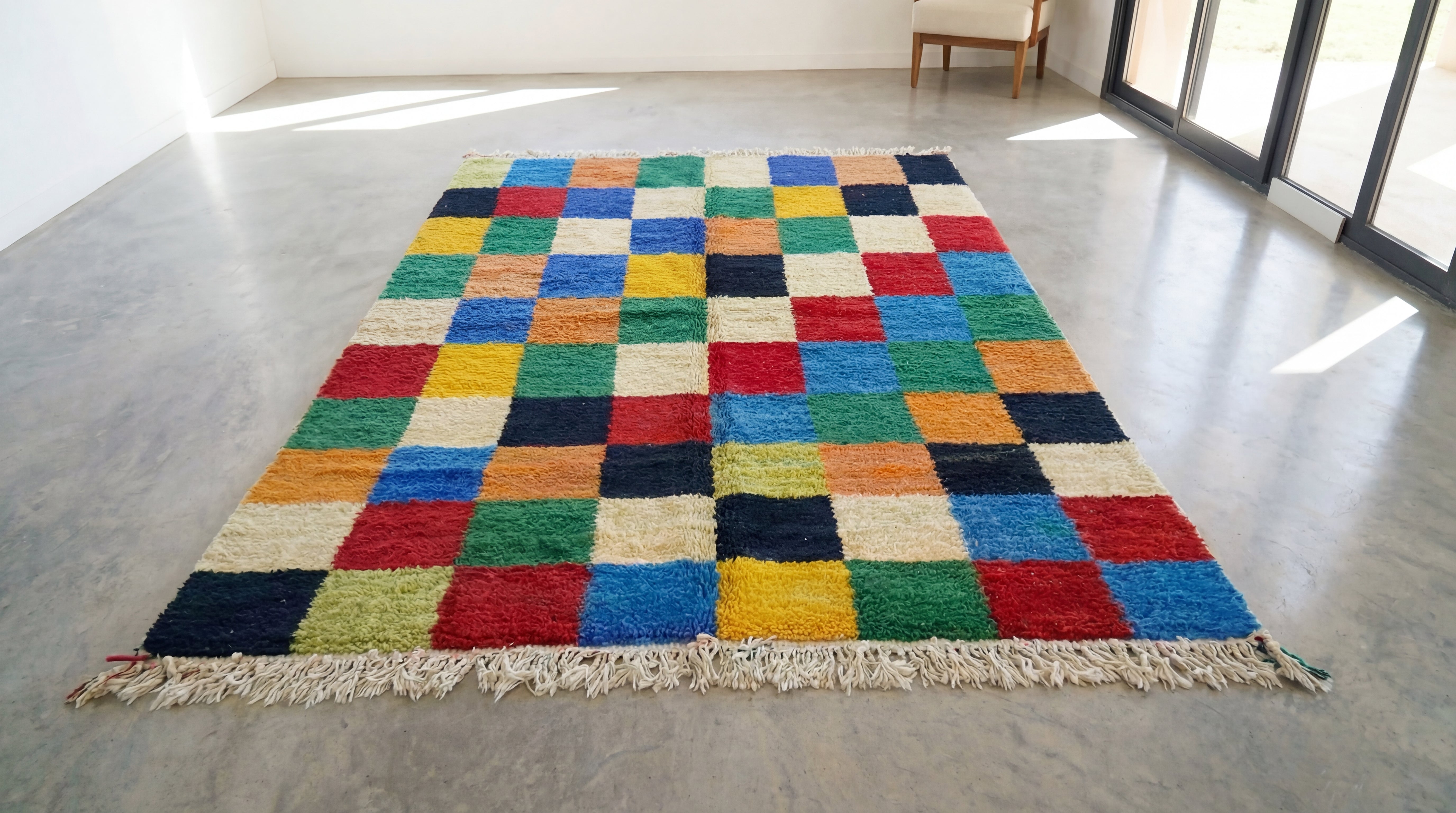 Black and White Checkered Moroccan Rug – Handmade Berber Wool Carpet